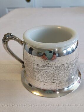 Apollo Silver Co. Silver-Plated, Milk Glass Lined Shaving Mug, number 2038